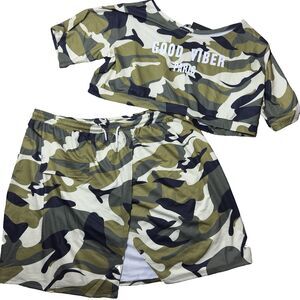 Womens XPlusWear Camo Co Ord Set 5XL Two Piece  Crop Top Skirt Casual Outfit NWT